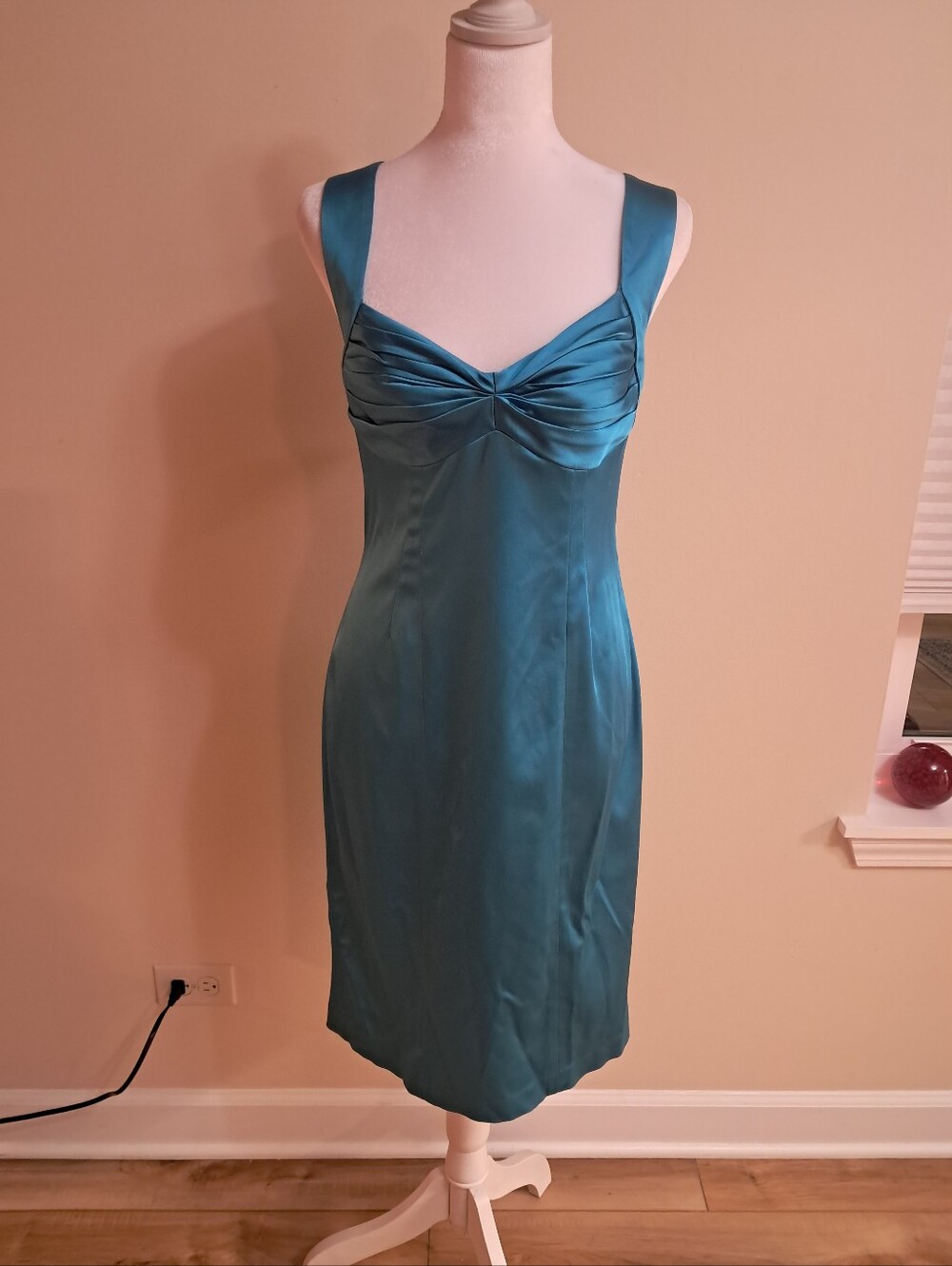 Calvin Klein Dress Women's 8 Teal Blue Satin Criss Cross Evening Formal Classic